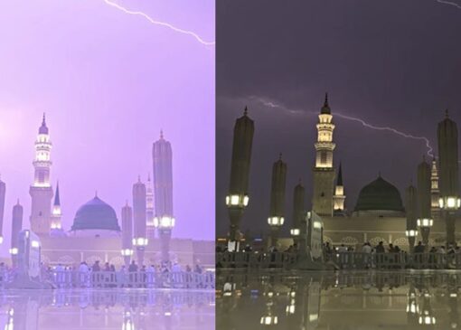 بارش شدید باران در مدینه + فیلم