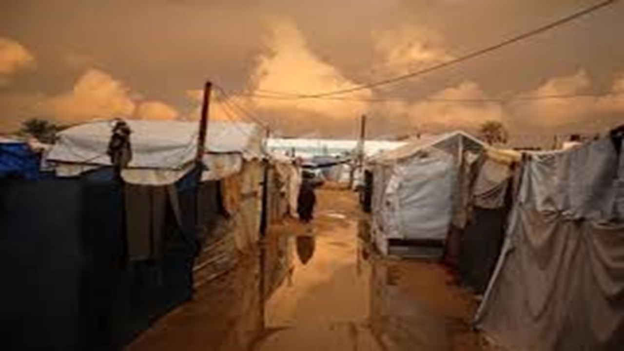 غرق شدن چادر آورگان در غزه + فیلم