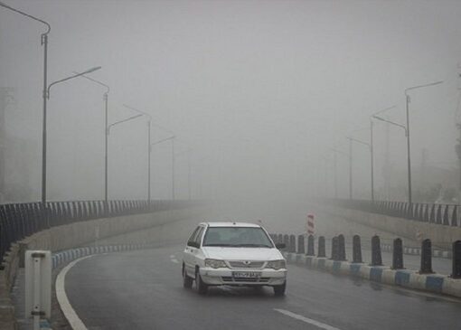 هوای مه آلود صبحگاهی پل حمیدآباد محور جاده دزفول به شوش